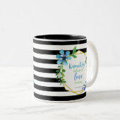白黒の水色フローララブバイブル詩 ツートーンマグカップ (正面右)