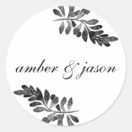 白黒の水色フローラ招待状シール ラウンドシール