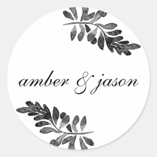 白黒の水色フローラ招待状シール ラウンドシール (正面)