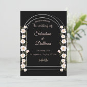 白黒の水色フローラ結婚の箔 招待状 (スタンド正面)