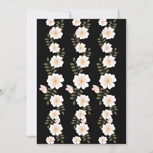 白黒の水色フローラ結婚の箔 招待状 (裏面)