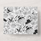 白黒の水色フローラ結婚の オールインワン招待状 (裏面)