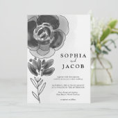 白黒の水色フローラ結婚の 招待状 (スタンド正面)