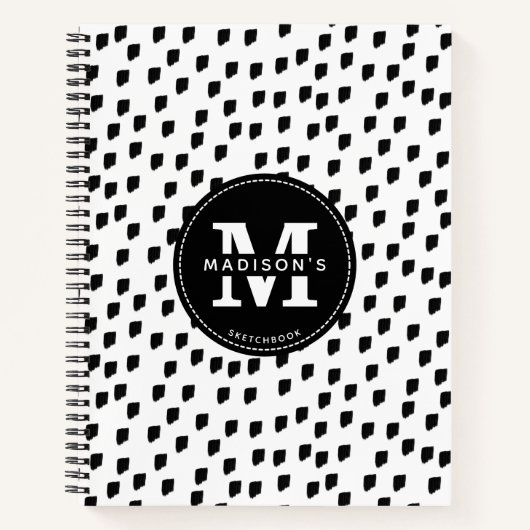 白黒の水色ブラシストロークスケッチブック ノートブック (正面)