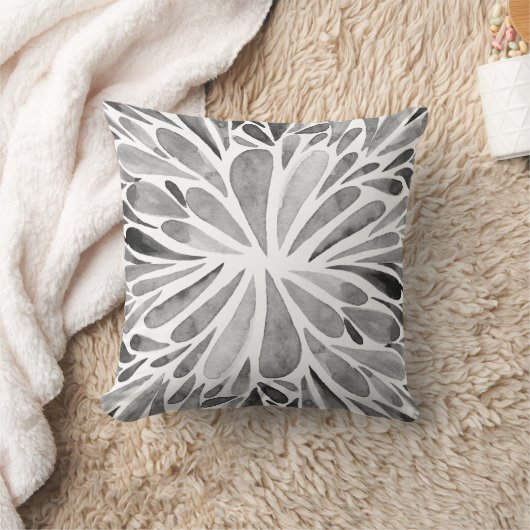 白黒の水色抽象芸術フローラバースト クッション (ブランケット)