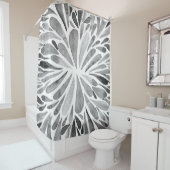 白黒の水色抽象芸術フローラバースト シャワーカーテン (インサイチュ)