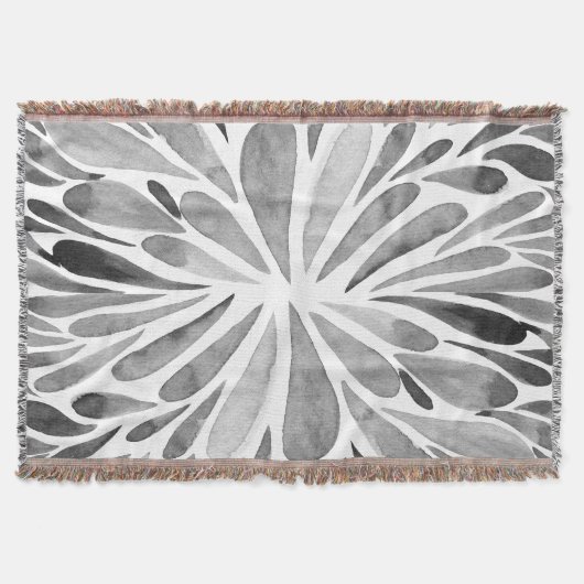 白黒の水色抽象芸術フローラバースト スローブランケット (正面)