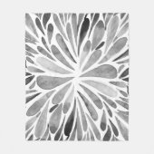 白黒の水色抽象芸術フローラバースト フリースブランケット (正面)