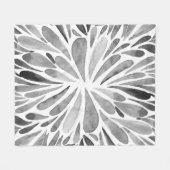 白黒の水色抽象芸術フローラバースト フリースブランケット (正面(横))