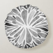 白黒の水色抽象芸術フローラバースト ラウンドクッション (裏面)