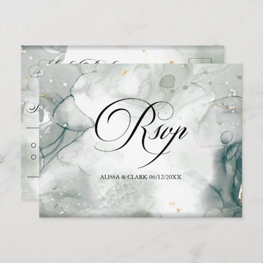 白黒の水色抽象芸術RSVP ポストカード (正面/裏面)