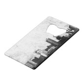 白黒の汚い都市背景 クレジットカード栓抜き (正面アングル)