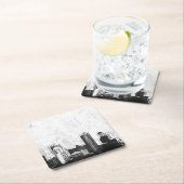 白黒の汚い都市背景 スクエアペーパーコースター (インサイチュ)