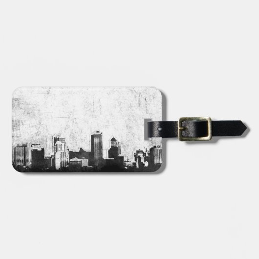白黒の汚い都市背景 ラゲッジタグ (正面横)