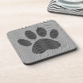 白黒の波に犬の足を印刷 コースター (左側)