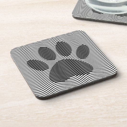 白黒の波に犬の足を印刷 コースター (左側)