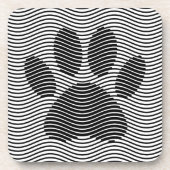 白黒の波に犬の足を印刷 コースター (正面)