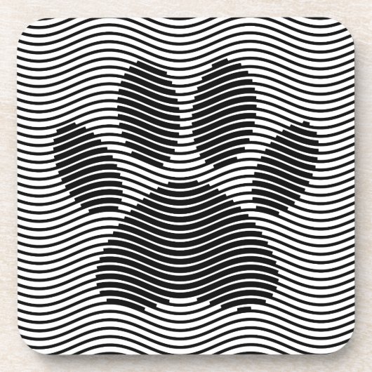 白黒の波に犬の足を印刷 コースター (正面)