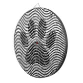 白黒の波に犬の足を印刷 ダーツボード (正面右)