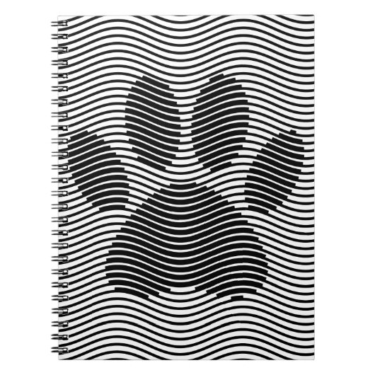 白黒の波に犬の足を印刷 ノートブック (正面)