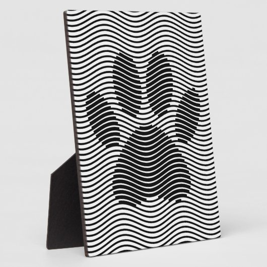 白黒の波に犬の足を印刷 フォトプラーク (側面)