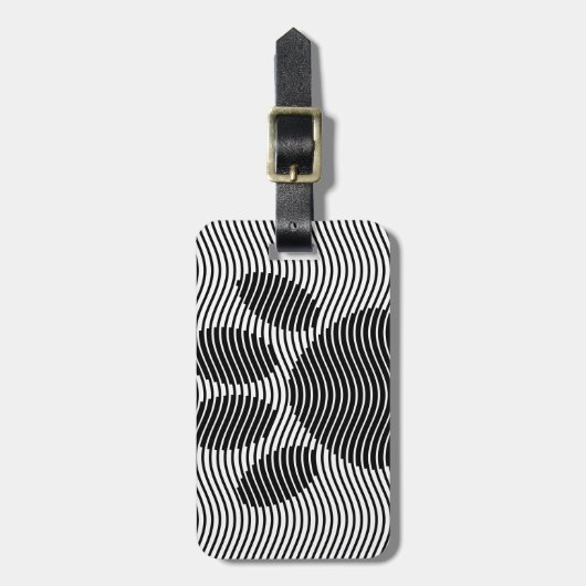 白黒の波に犬の足を印刷 ラゲッジタグ (正面縦)