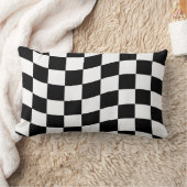 白黒の波型チェックデザイン ランバークッション (ブランケット)