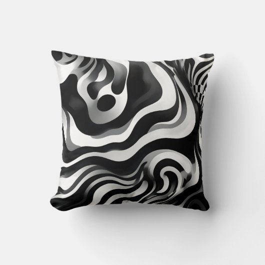 白黒の波打ちアート クッション (正面)