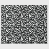 白黒の波打ちアート ラッピングペーパー (フラット)