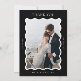 白黒の波状の写真Wノート結婚の サンキューカード