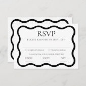 白黒の波状エレガントモダンフミニマルレーム 出欠カード (正面/裏面)