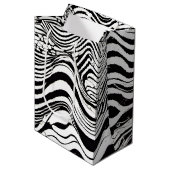 白黒の波状抽象芸術 ミディアムペーパーバッグ (正面アングル)