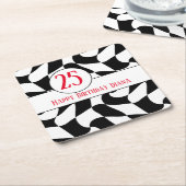 白黒の波状、市松模様に紙プレート スクエアペーパーコースター (アングル)