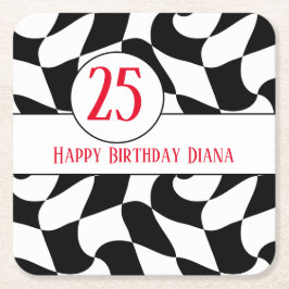 白黒の波状、市松模様に紙プレート スクエアペーパーコースター