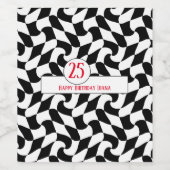 白黒の波状、市松模様に紙プレート ワインラベル (シングルラベル)