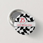 白黒の波状、市松模様に紙プレート 缶バッジ (正面&裏面)