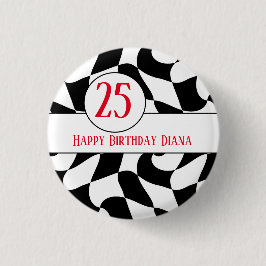 白黒の波状、市松模様に紙プレート 缶バッジ