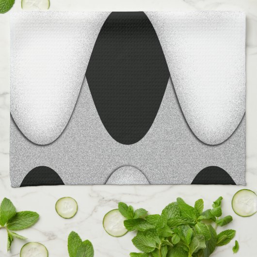 白黒の波 キッチンタオル (折り畳み)