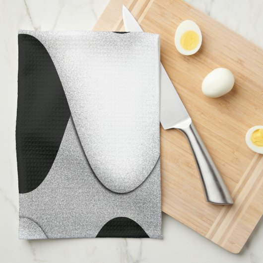 白黒の波 キッチンタオル (四つ折り)