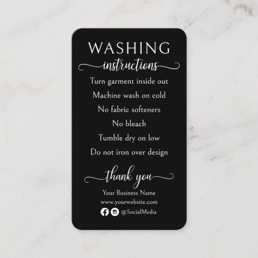 白黒の洗濯指示シャツ気に 名刺 (正面)