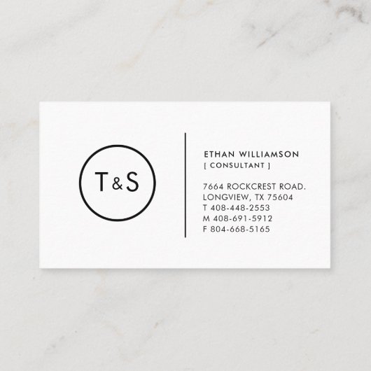 白黒の洗練されたモノグラミニマルム 名刺 (裏面)