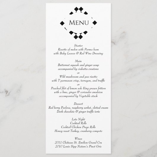 白黒の洗練さ結婚れた メニュー (正面)