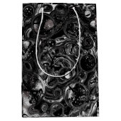 白黒の流体アートモダン抽象芸術 ミディアムペーパーバッグ (正面)