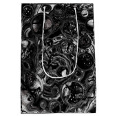 白黒の流体アートモダン抽象芸術 ミディアムペーパーバッグ (裏面)