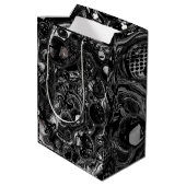 白黒の流体アートモダン抽象芸術 ミディアムペーパーバッグ (裏面アングル)