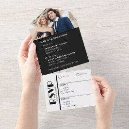 白黒の浮気結婚のリングや輪 – すべて一つで オールインワン招待状