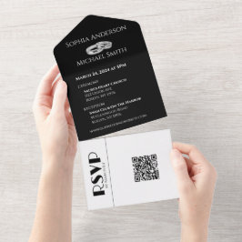 白黒の浮気結婚のリングや輪- オールインワン招待状