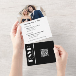 白黒の浮気結婚のリングや輪- オールインワン招待状