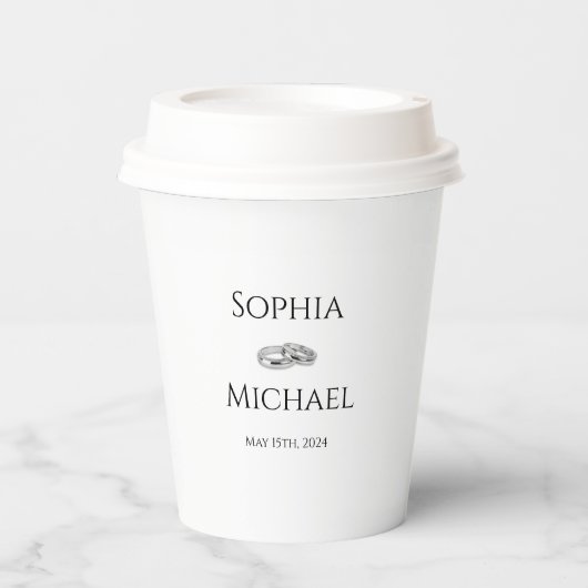 白黒の浮気結婚のリングや輪- 紙コップ (正面)