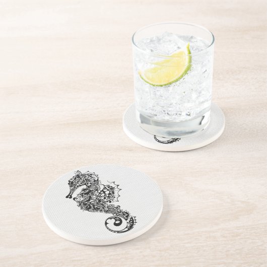 白黒の海の馬 – タトゥーアート コースター (側面)